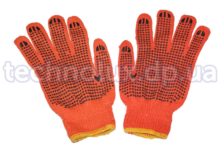 Перчатки трикотажные  (оранжевые с ПВХ точкой)