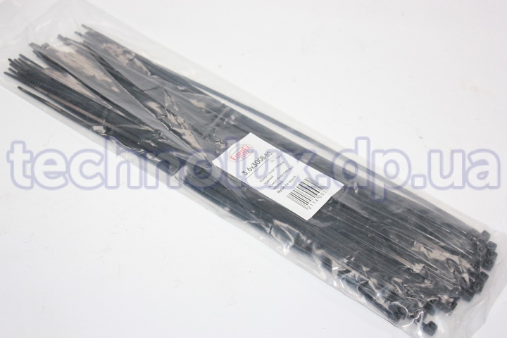 Хомут пластиковый  300 х 3,6  черный  (компл = 50шт)  (пр-во EuroEx)