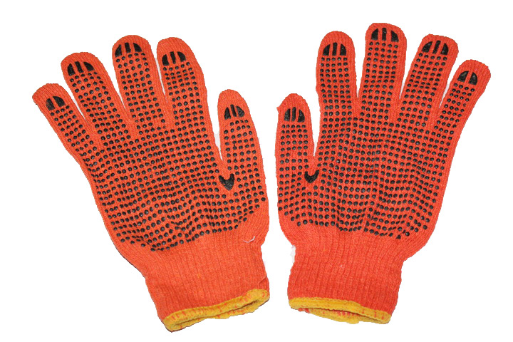 Перчатки трикотажные  (оранжевые с ПВХ точкой)