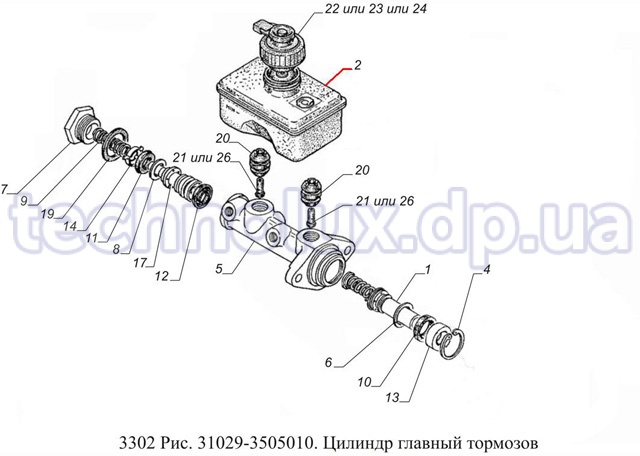 Схема главного тормозного цилиндра газель 3302